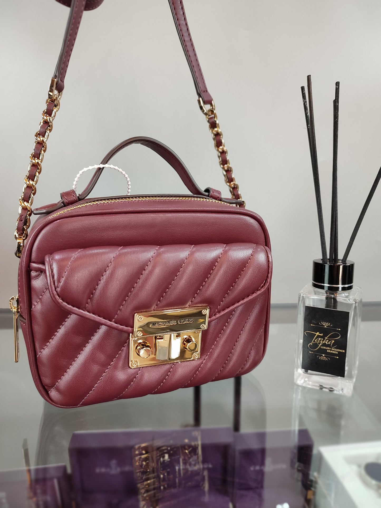 Michael Kors Rose Small Top Handle Crossbody Quilted Merlot