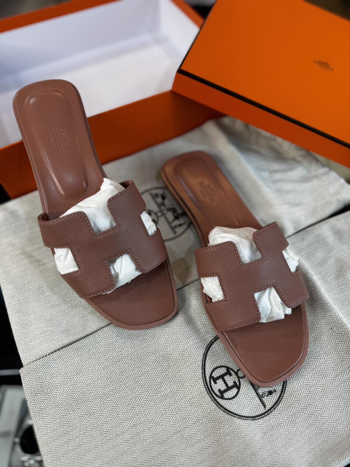 Hermes Oran Leather Mules