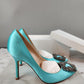 Manolo Blahnik Blue Satin Crystal Buckle Heel Pump