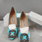 Manolo Blahnik Blue Satin Crystal Buckle Heel Pump