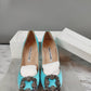 Manolo Blahnik Blue Satin Crystal Buckle Heel Pump