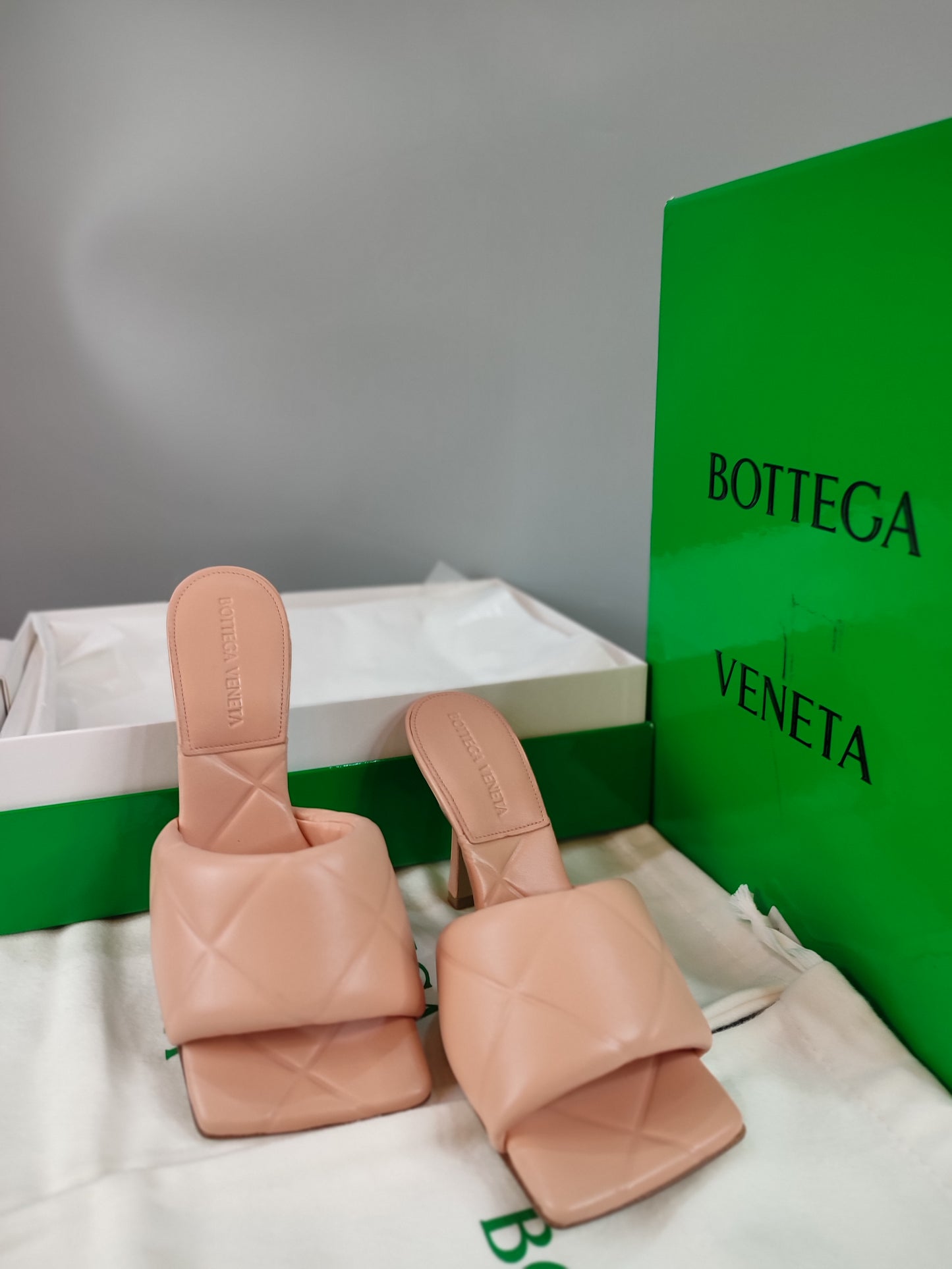 Bottega Veneta Peach Quilted Lido Slide Sandals