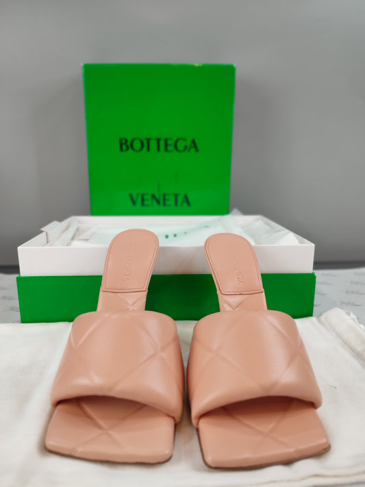 Bottega Veneta Peach Quilted Lido Slide Sandals