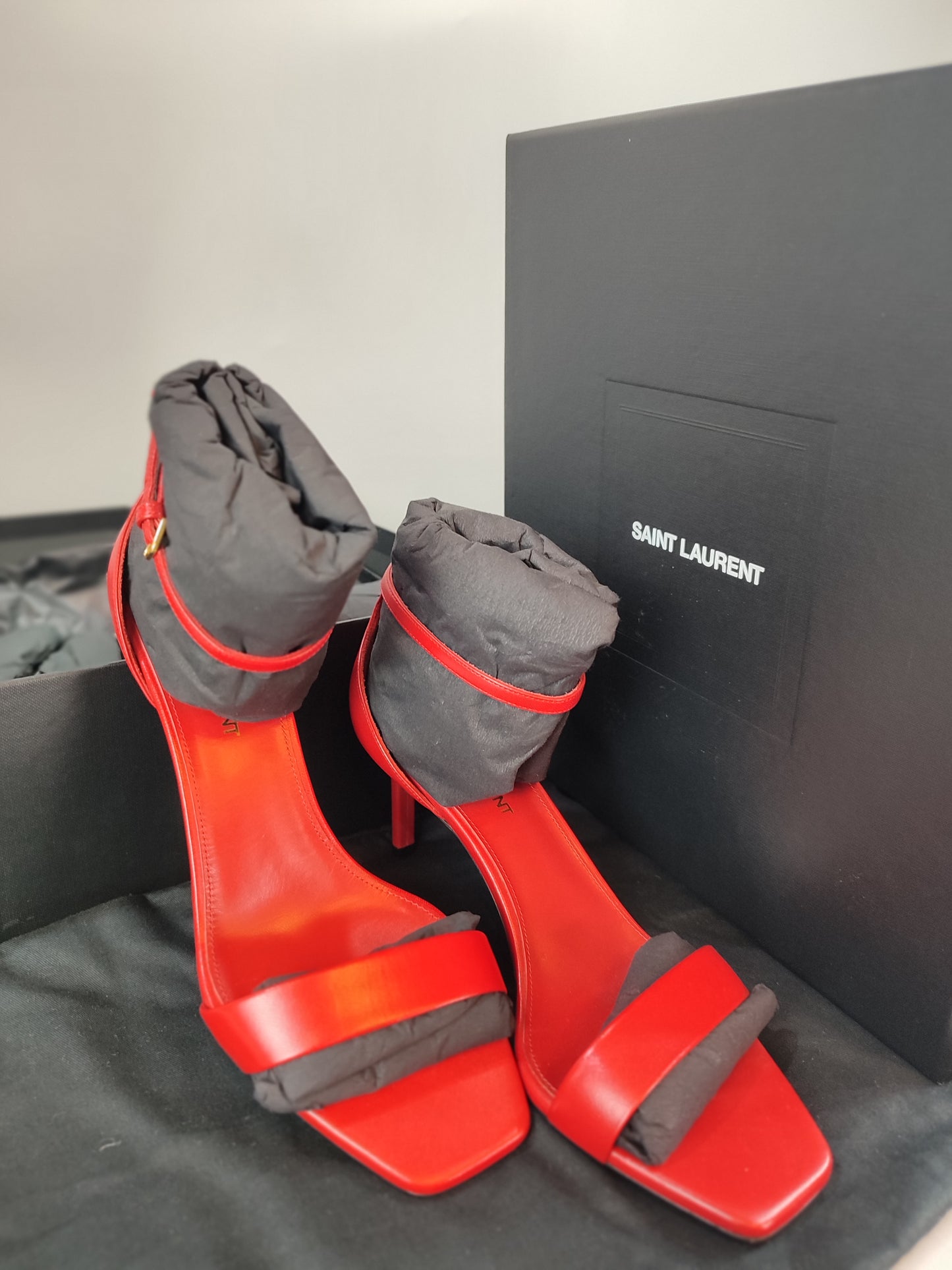 YSL Amber Ankle Strap Red Leather Sandals