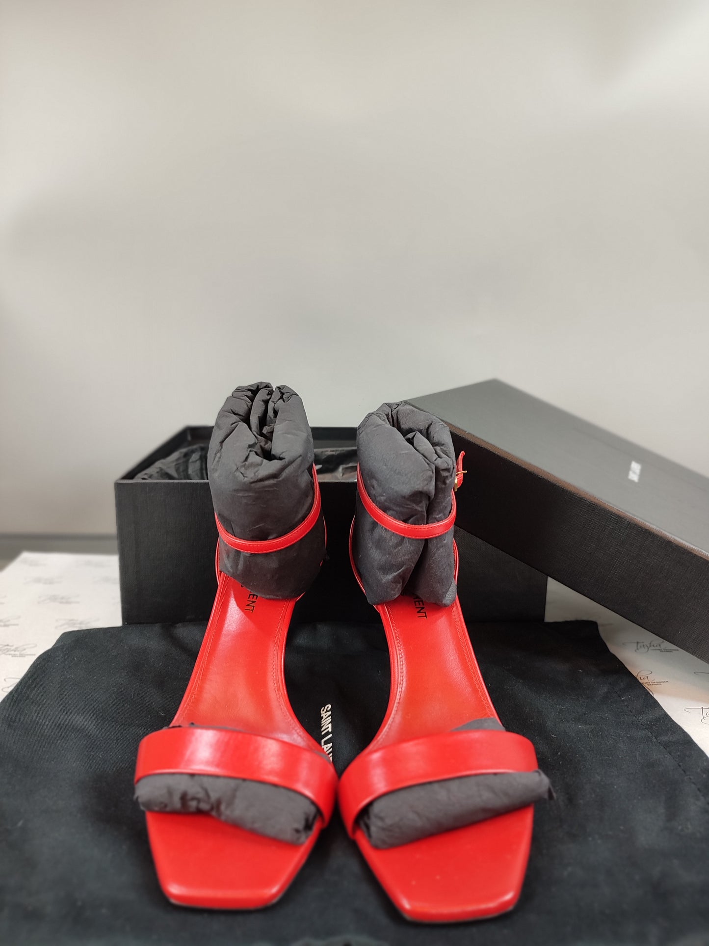 YSL Amber Ankle Strap Red Leather Sandals