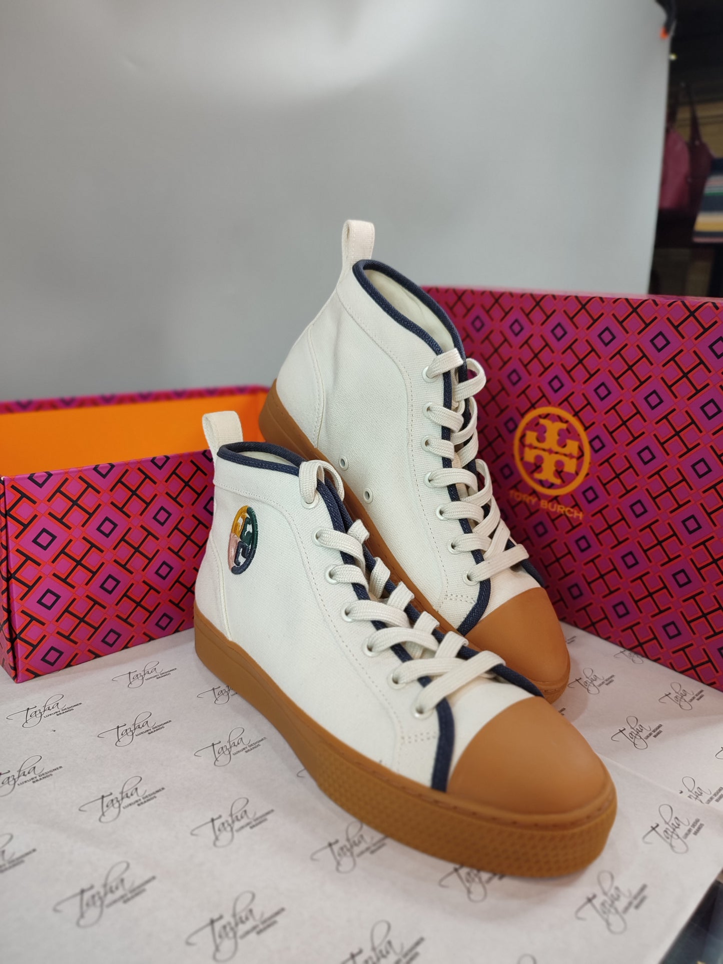 Tory Burch T Logo High Top Canvas Sneakers