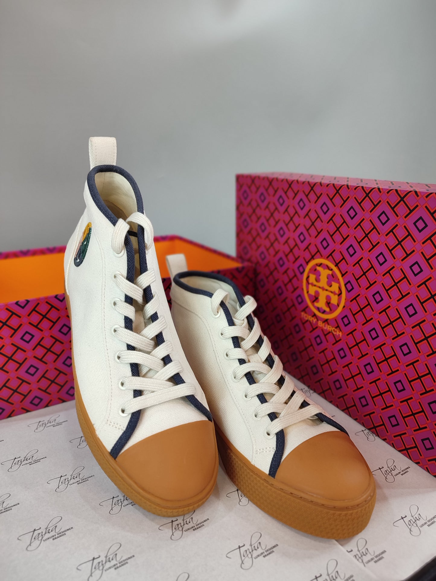 Tory Burch T Logo High Top Canvas Sneakers