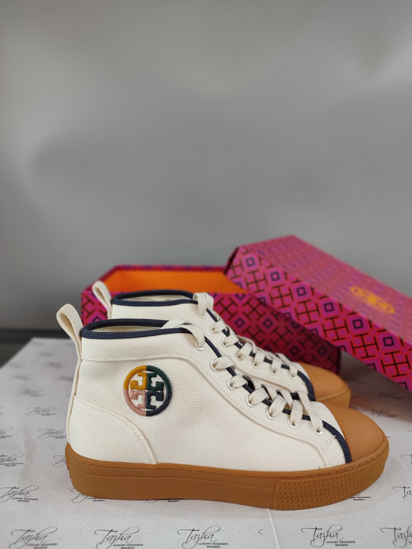 Tory Burch T Logo High Top Canvas Sneakers