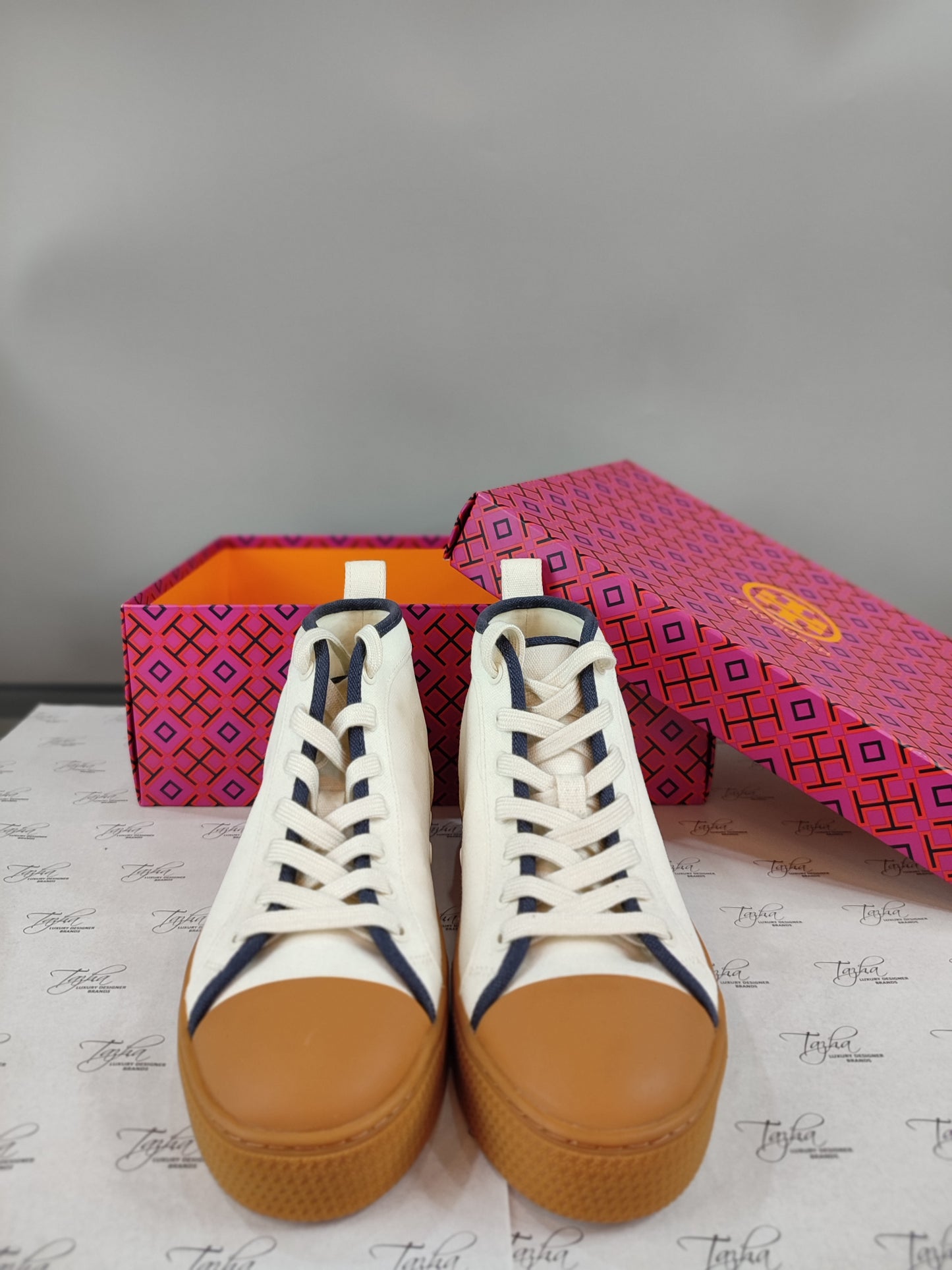 Tory Burch T Logo High Top Canvas Sneakers