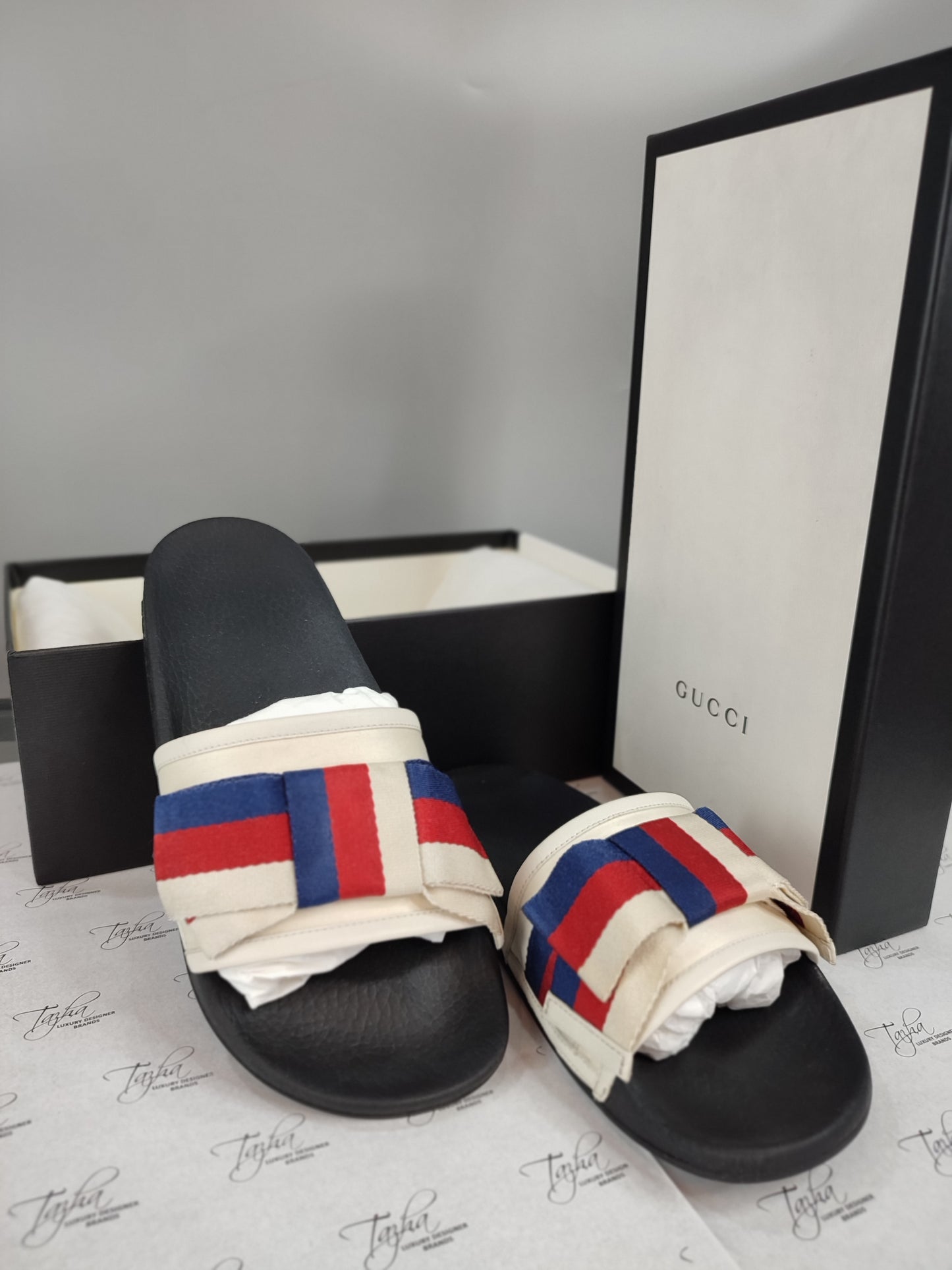 Gucci Satin Slide Web Bow