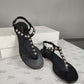 Balenciaga Black Leather Studded Ankle Strap Flat Sandals