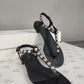 Balenciaga Black Leather Studded Ankle Strap Flat Sandals