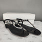 Balenciaga Black Leather Studded Ankle Strap Flat Sandals