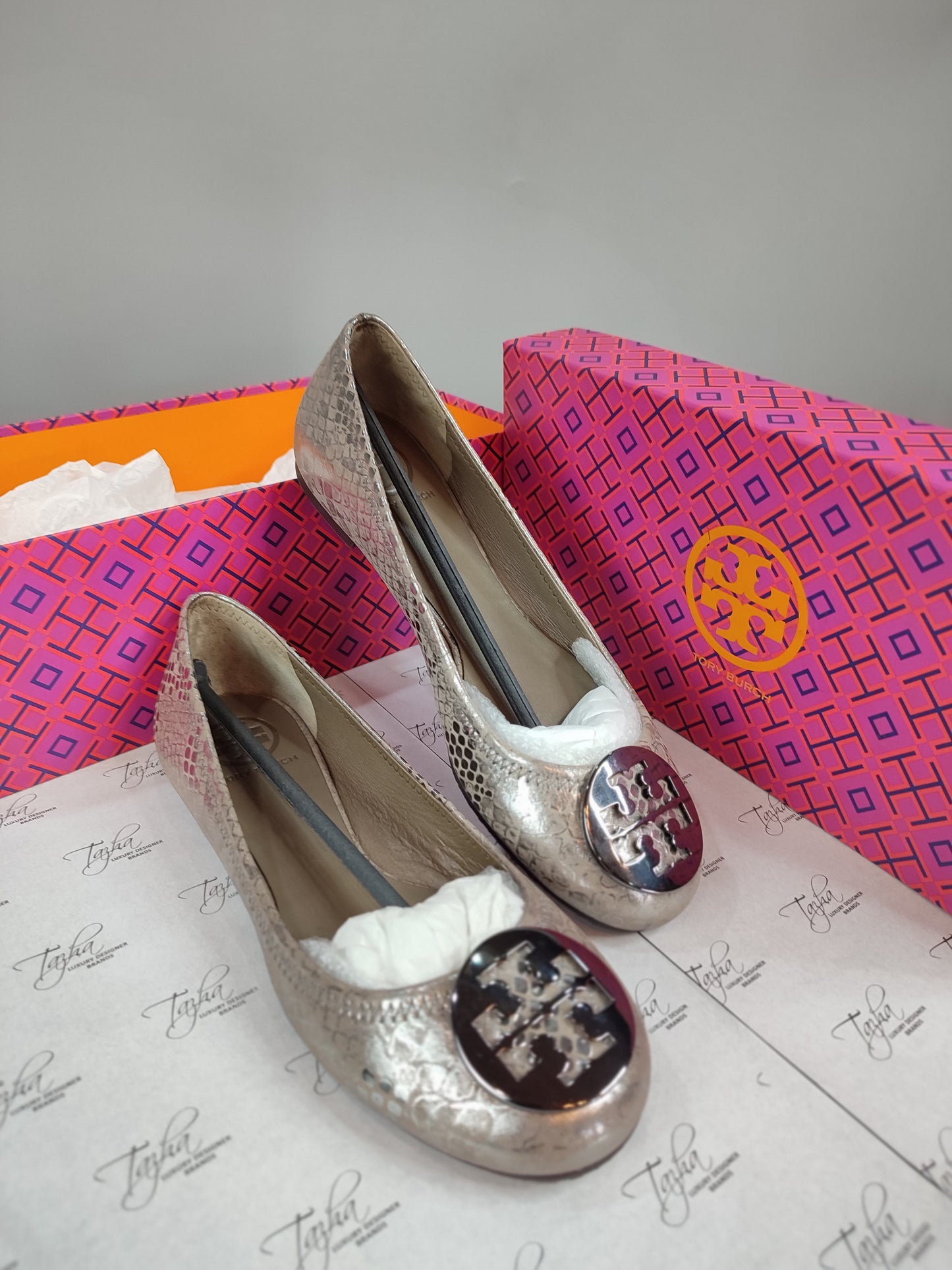 Tory Burch Reva Snake Skin Reptile Leather Ballet Flats