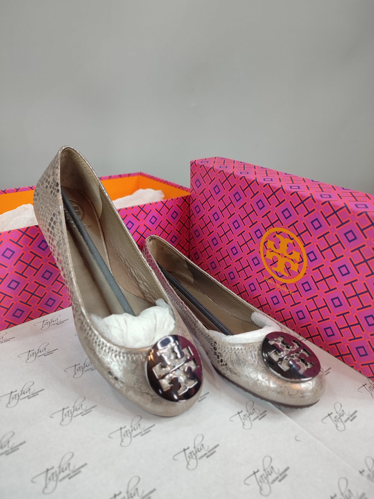 Tory Burch Reva Snake Skin Reptile Leather Ballet Flats