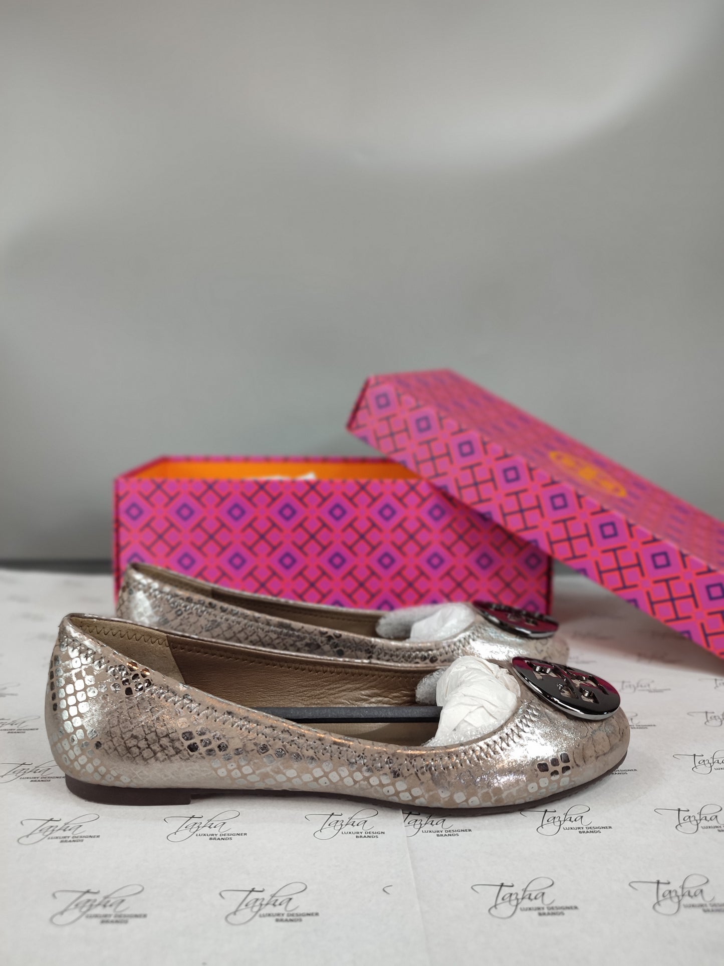 Tory Burch Reva Snake Skin Reptile Leather Ballet Flats