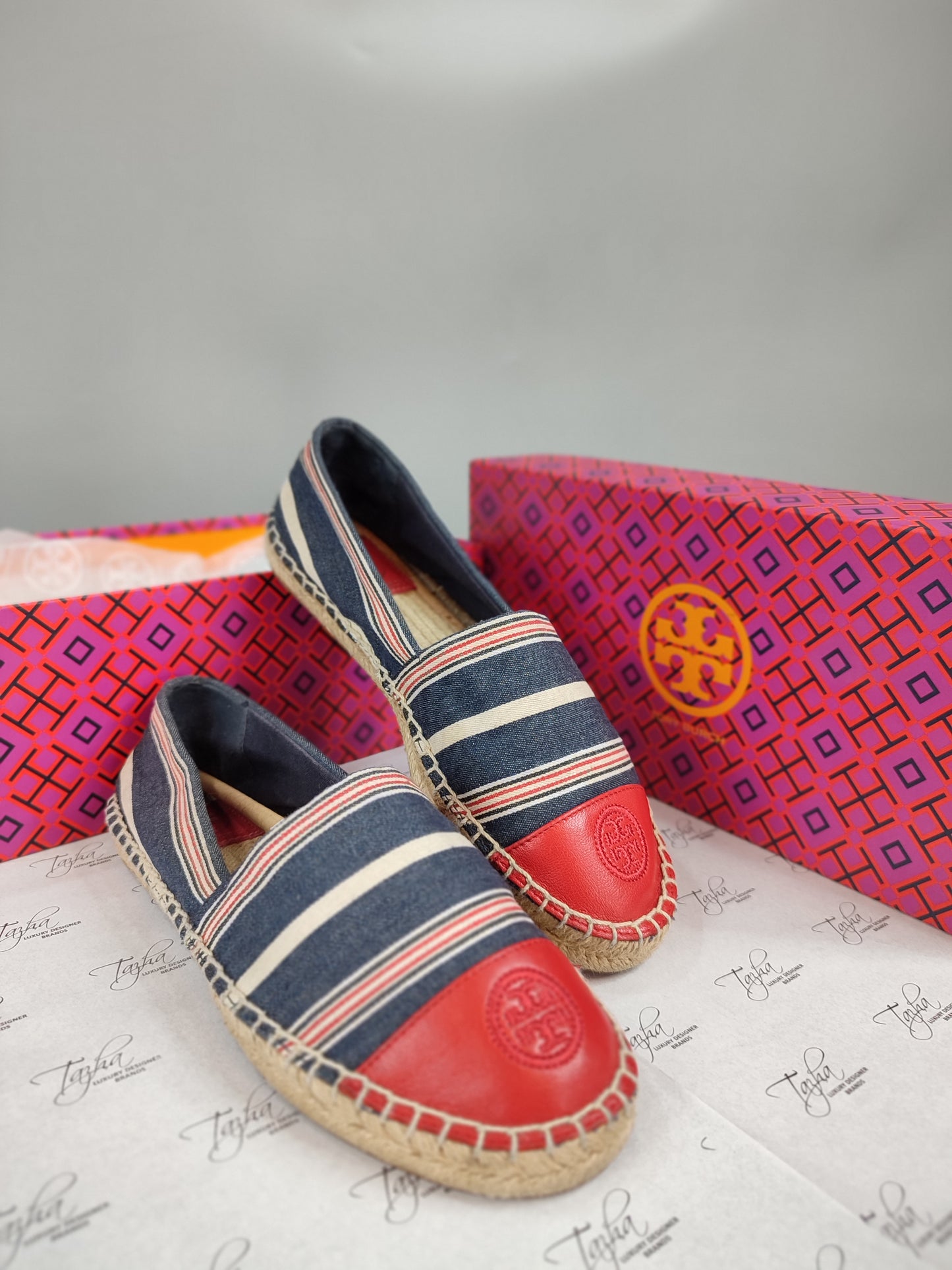 Tory Burch Stripe Cap Toe Leather Espadrilles