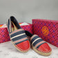 Tory Burch Stripe Cap Toe Leather Espadrilles