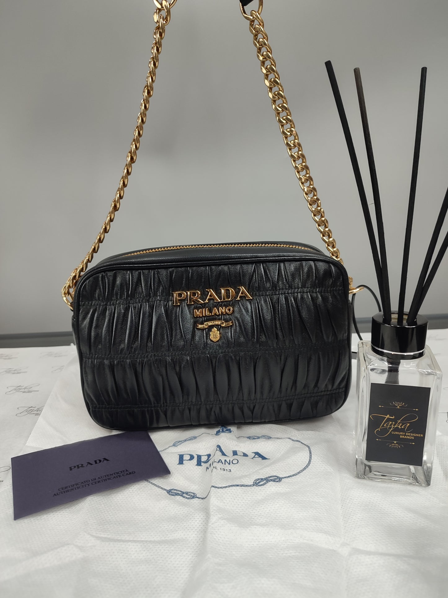 Prada 1BH112 Nappa 2 Way Bag Gold Chain