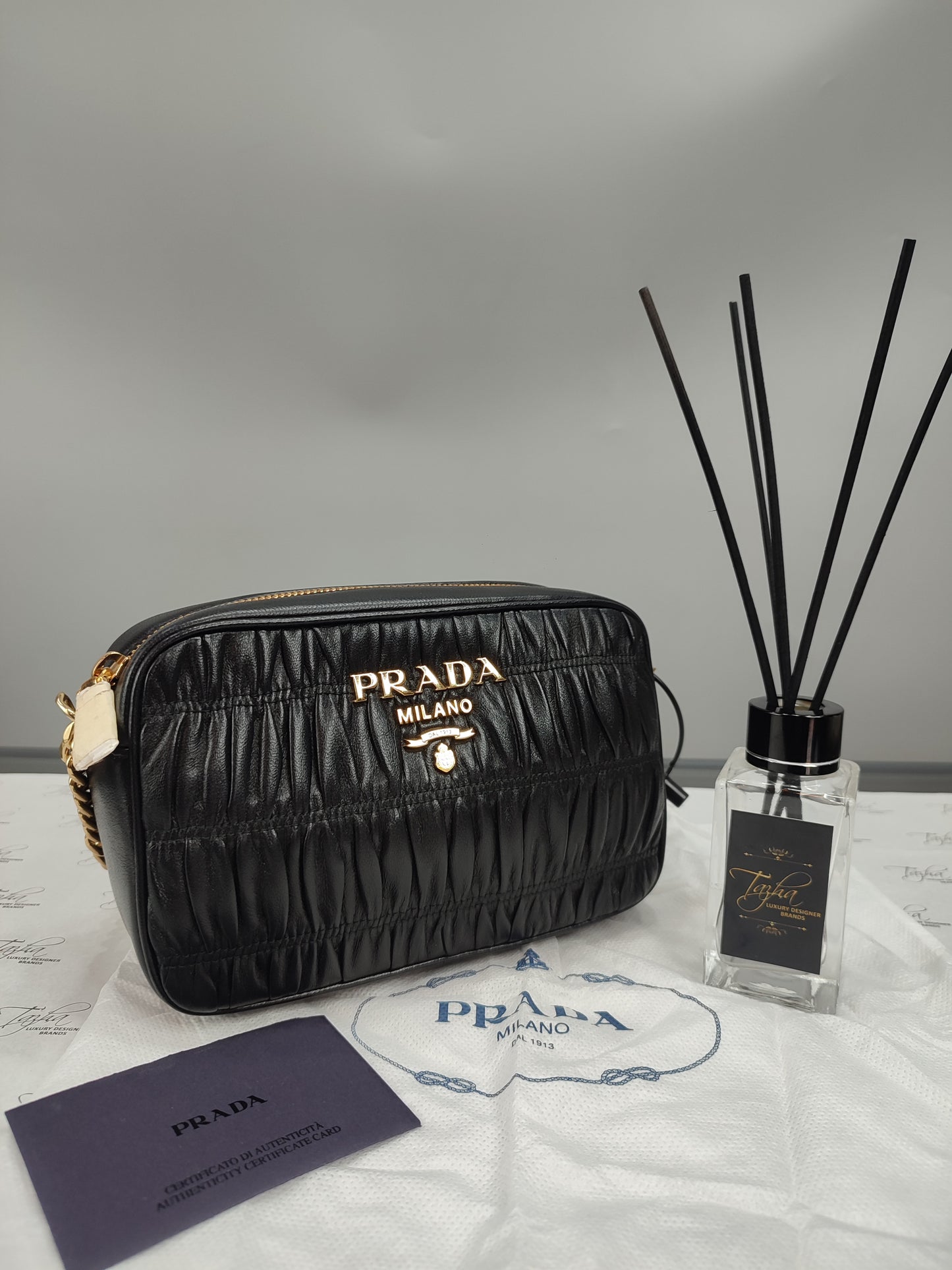 Prada 1BH112 Nappa 2 Way Bag Gold Chain