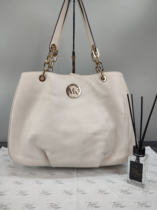 Michael Kors White Gold Leather Shoulder Bag