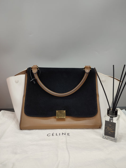 Celine Leather and Suede Tricolor Bag