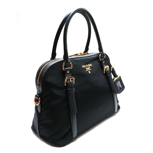 Tessuto and Saffiano Leather 1BB013 Black Nylon Satchel