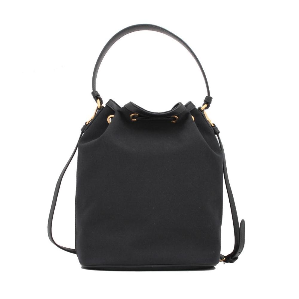 Black Canvas Jacquard Logo Convertible Small Bucket Bag 1BH038