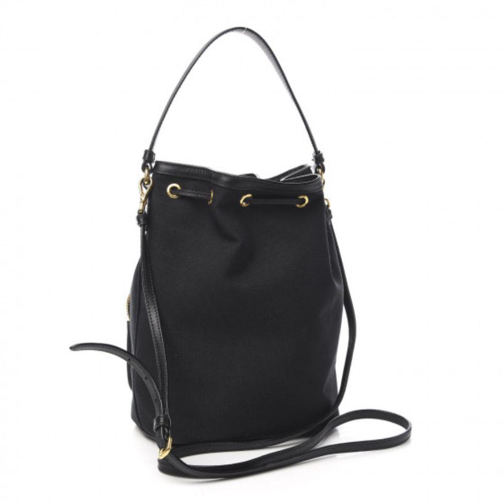 Black Canvas Jacquard Logo Convertible Small Bucket Bag 1BH038