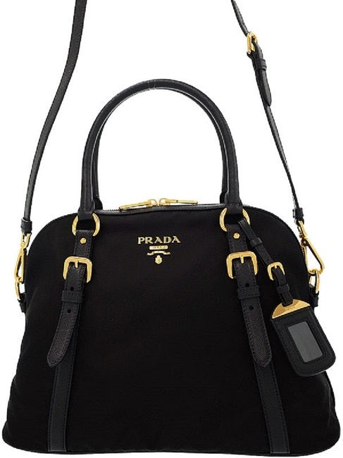 Tessuto and Saffiano Leather 1BB013 Black Nylon Satchel